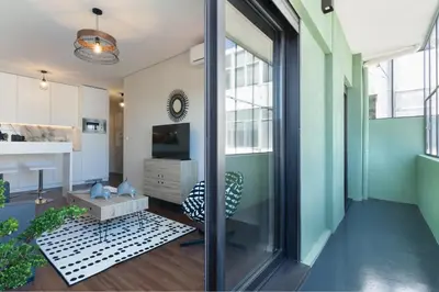 a living room with a sliding glass door at Urban Views - ML 2Bed Apart Inspired by Casa da Música in Porto