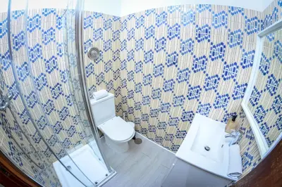 a bathroom with a shower and a toilet and a sink at Travel & Live Fernão Magalhães in Porto