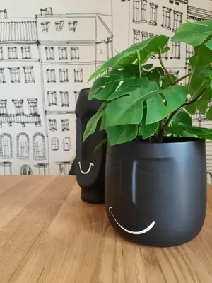 two black pots sitting on a table with a plant at Smiling Places - Apartment in Porto in Porto