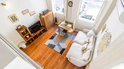 an overhead view of a living room with a couch at Boavista Loft by LovelyStay in Porto