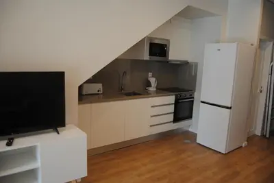 a kitchen with white appliances and a white refrigerator at Gaia Loves You - Serra do Pilar in Vila Nova de Gaia