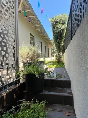 a stairway with potted plants and a fence at JM Alojamento local no Porto in Porto