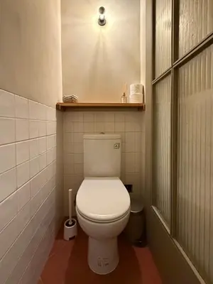 a bathroom with a toilet with a light above it at Casa Astória - City Centre Historical Building with Amazing River View in Porto
