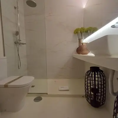 a bathroom with a sink and a shower at Brittos Lapa Apartment in Oporto City Center in Porto