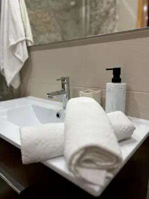 a bathroom sink with two towels on it at Douro Residence Porto Gaia in Vila Nova de Gaia