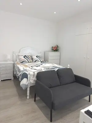 a living room with a bed and a couch at Antero de Quental Studios 2 in Porto