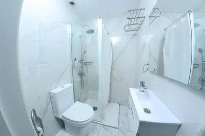 a bathroom with a toilet and a shower and a sink at Bonsai Apartment 6 in Porto