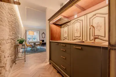 a kitchen with a sink and a counter at 90 Studio in Porto