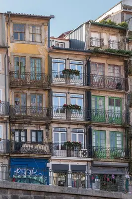 an apartment building with windows and balconies and flowers at Carpe Diem Porto By Dualgroup in Porto
