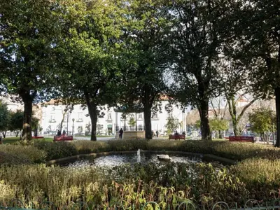 a pond in the middle of a park with trees at Charming apartment in Porto s Center in Porto