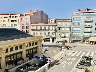 an overhead view of a city street with buildings at Convenient apartment in the heart of Porto in Porto
