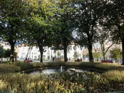 a pond in the middle of a park with trees at Spacious Modern Apartment in Porto in Porto