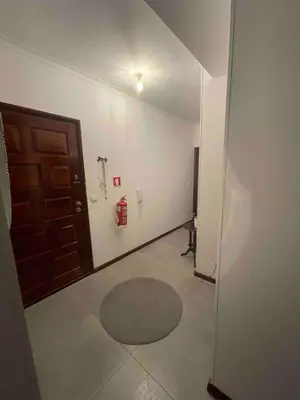 a hallway with a door and a rug in a room at T1 near El Corte Inglés in Vila Nova de Gaia