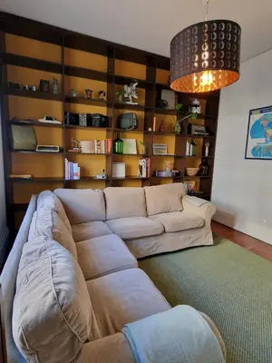 a living room with a couch and a book shelf at Lima Junior Residences in Porto