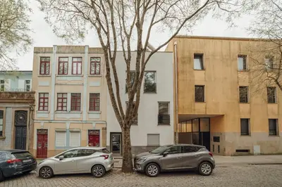 two cars parked next to a tree in front of a building at Stylish Flat by Hosty in Porto