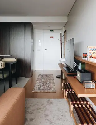 a living room with a couch and a television at Flair Living in Vila Nova de Gaia
