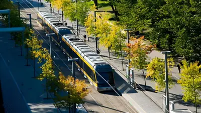 an overhead view of a train on the tracks at Douro Sunset Terrace in Vila Nova de Gaia
