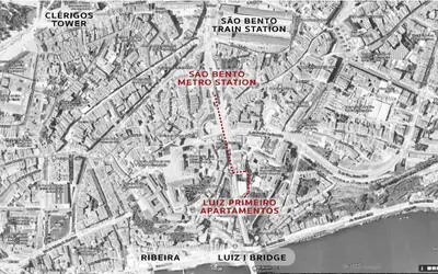 a map of a city with a red line at Luiz I Optimum Lofts 00 in Porto