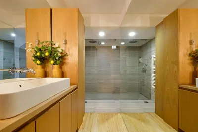 a bathroom with a sink and a shower at Garden Luxury House Downtown Oporto with AC in Porto