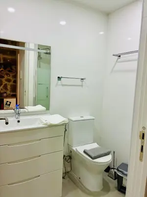 a white bathroom with a toilet and a sink at Porto Old Town Escape in Porto