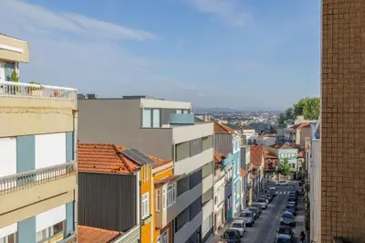 an aerial view of a city street with buildings at Your Home at Porto in Porto
