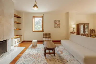 a living room with a couch and a fireplace at Botanic Garden Terrace Apartment by Vacationy in Porto