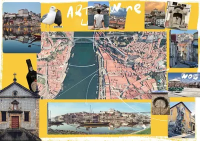 a collage of photos of a city and a harbor at Art Wine Loft with oPorto view! in Vila Nova de Gaia