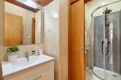 a bathroom with a sink and a shower at D&S - Porto São Bento Apartments in Porto