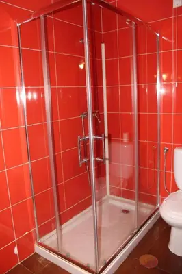 a shower in a red tiled bathroom with a toilet at Monte Carlo Love Porto in Porto