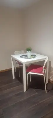 a white table with two chairs and a potted plant on it at Pachecos in Porto