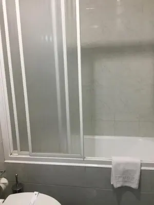 a bathroom with a shower and a toilet and a tub at Seculo apartments in Porto