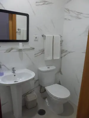 a white bathroom with a toilet and a sink at Guest house D. Filipe I in Porto