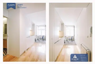 two images of a room with white walls and a dining room at ORM - Almada Apartments in Porto