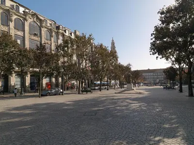 a street in a city with trees and a building at FLH Porto Central Apartment in Porto