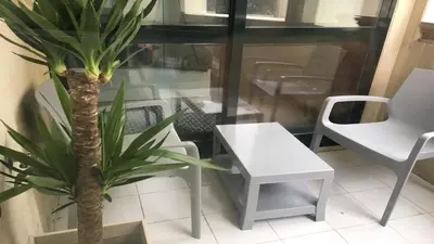 a plant sitting next to a table and chairs at Cocooning Appartement in Porto