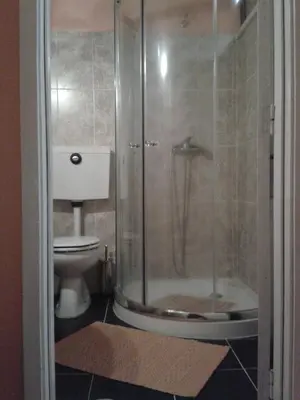 a bathroom with a shower and a toilet at Lira Guest House B&B in Porto