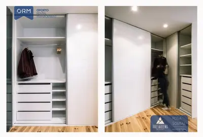 a walk in closet with white drawers and a mirror at ORM - Bainharia Apartment in Porto
