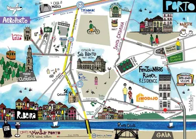 a map of the city of berlin with sights at Fontainhas River Residence in Porto