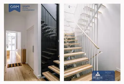 a staircase in a home with white walls and wood floors at ORM - Mártires & Pinheiro Apartments in Porto