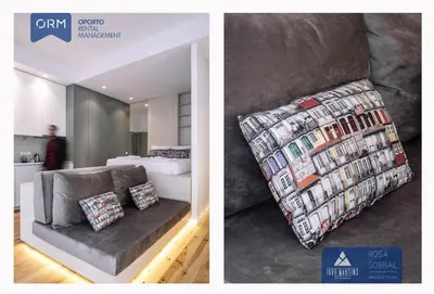 two pictures of a bedroom and a bed with a blanket at ORM - Mártires & Pinheiro Apartments in Porto