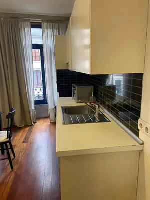 a kitchen with a sink and a counter top at Sao Bento Studio in Porto
