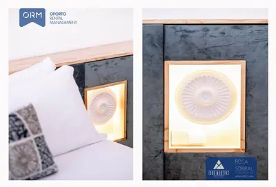 two pictures of a bed with a white pillow at ORM - Virtudes Apartment in Porto