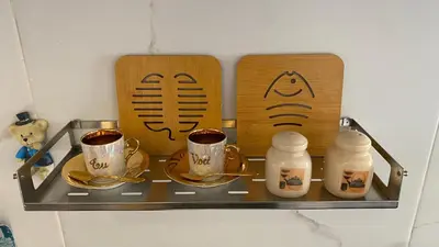 a shelf with two cups of coffee on it at Central Apartamento 0 AC Metro Nearby in Porto