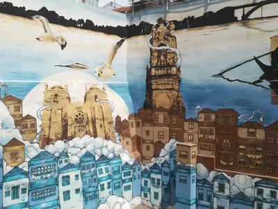a painting of a city with a clock tower at Ceuta Inn Porto in Porto