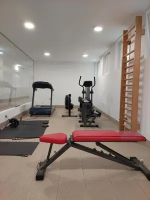 a gym with several exercise equipment in a room at Ceuta Inn Porto in Porto