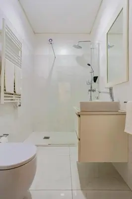 a bathroom with a shower and a toilet and a sink at Luxury Anibal Cunha Apartments in Porto