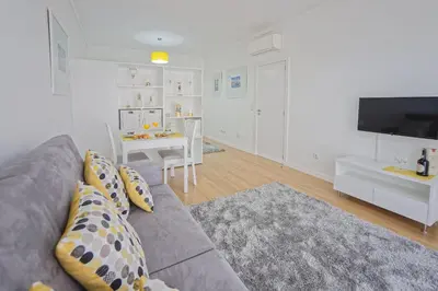 a living room with a gray couch and a table at Luxury Anibal Cunha Apartments in Porto