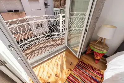 a view of a balcony from a room with a dog at Tito Studio Terrace in Porto