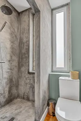 a bathroom with a shower and a toilet and a window at VIVA Casa da Praça with Pool and terrace in Porto