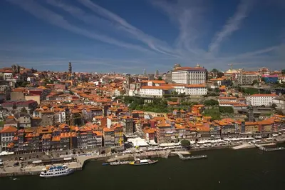 an aerial view of a city with boats in the water at ! Free Parking Street ! Ground Floor with Washer! in Porto